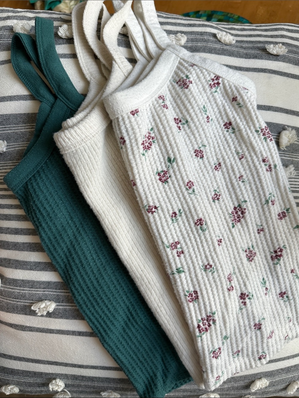 Old Navy Ribbed Floral & Solid Tank Tops - White Floral, Cream, Teal